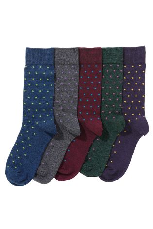 Multi Small Spot Socks Five Pack